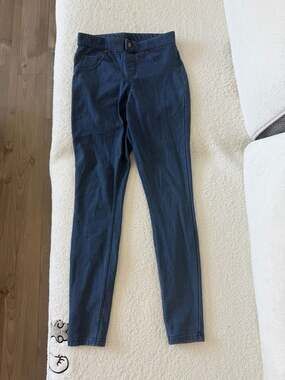 HUE Faux Denim Fleece Lined Stretch Leggings Blue Size S
